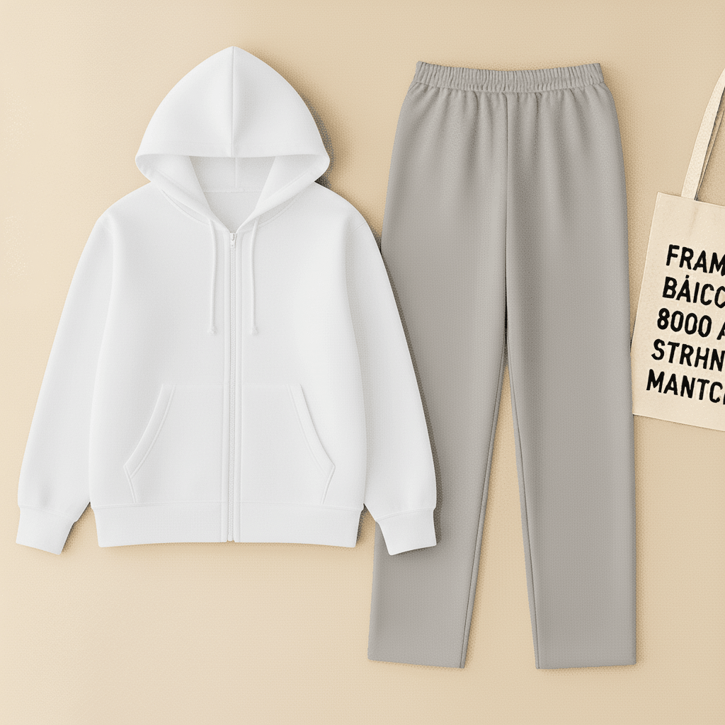 White Zipper And Grey Trouser set