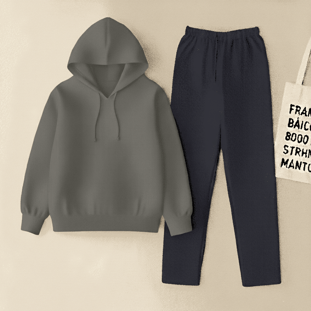 Grey Hoodie & Navy Blue Flapper Trouser