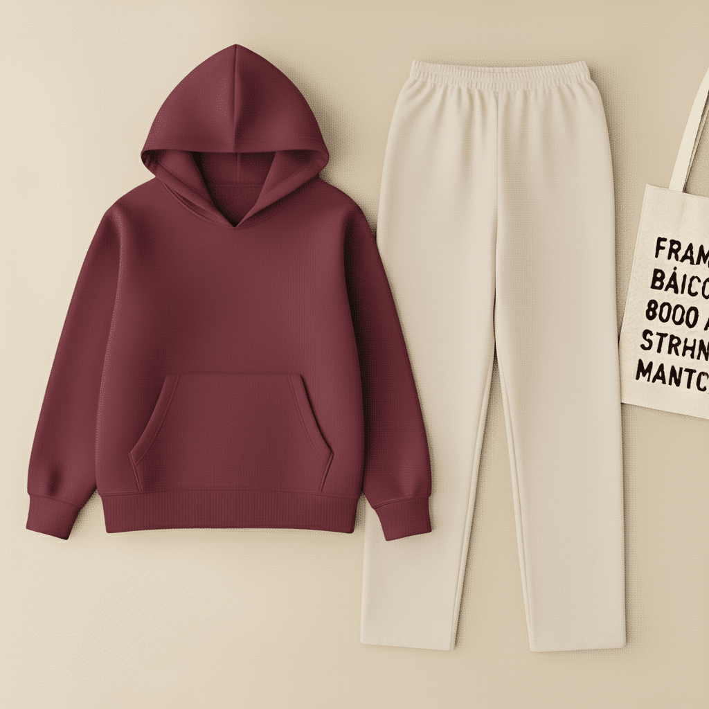 Maroon Hoodie & Beige Flapper Trouser