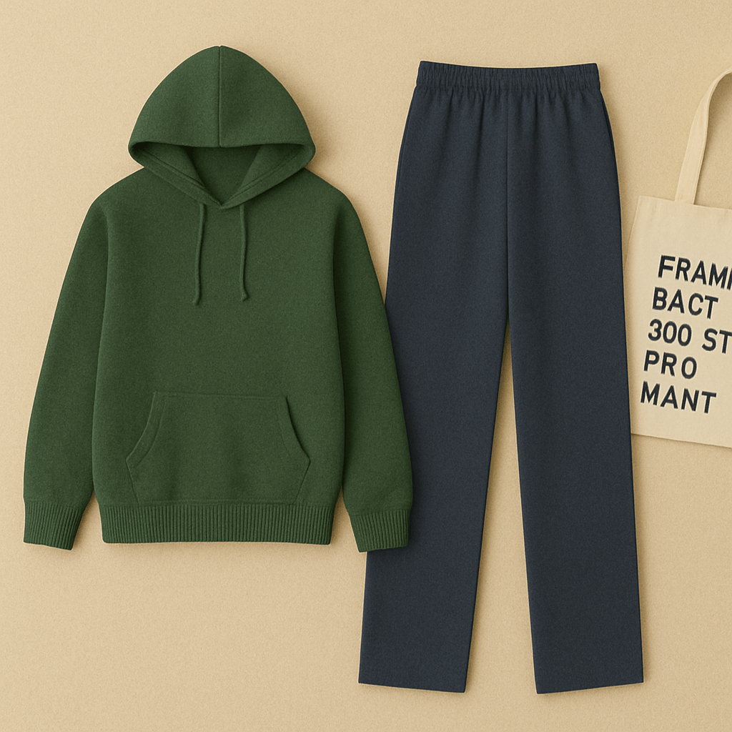 Dark Green Hoodie & Navy Blue Flapper Trouser