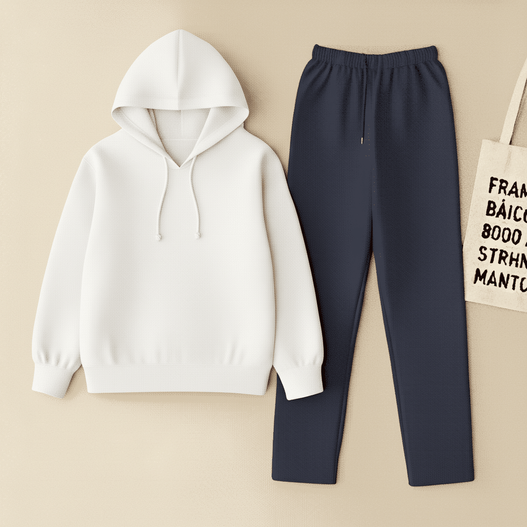 White Hoodie & Navy Blue Flapper Trouser