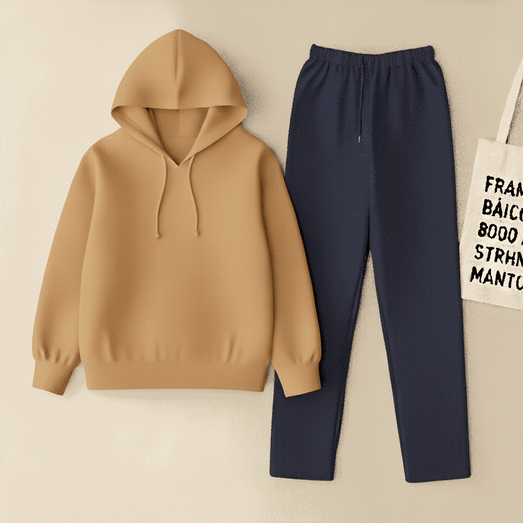 Camel Hoodie & Navy Blue Flapper Trouser
