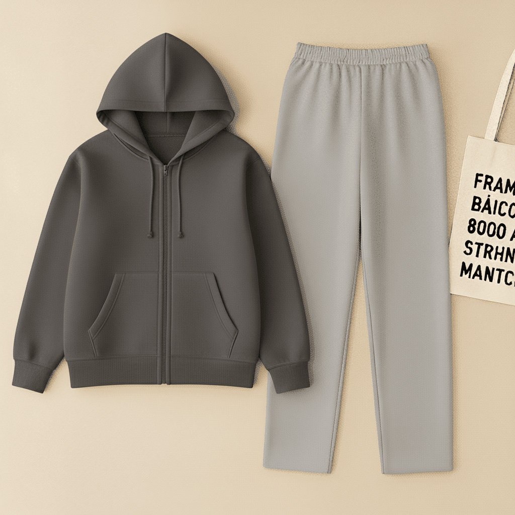 Charcoal Zipper And Grey Trouser set