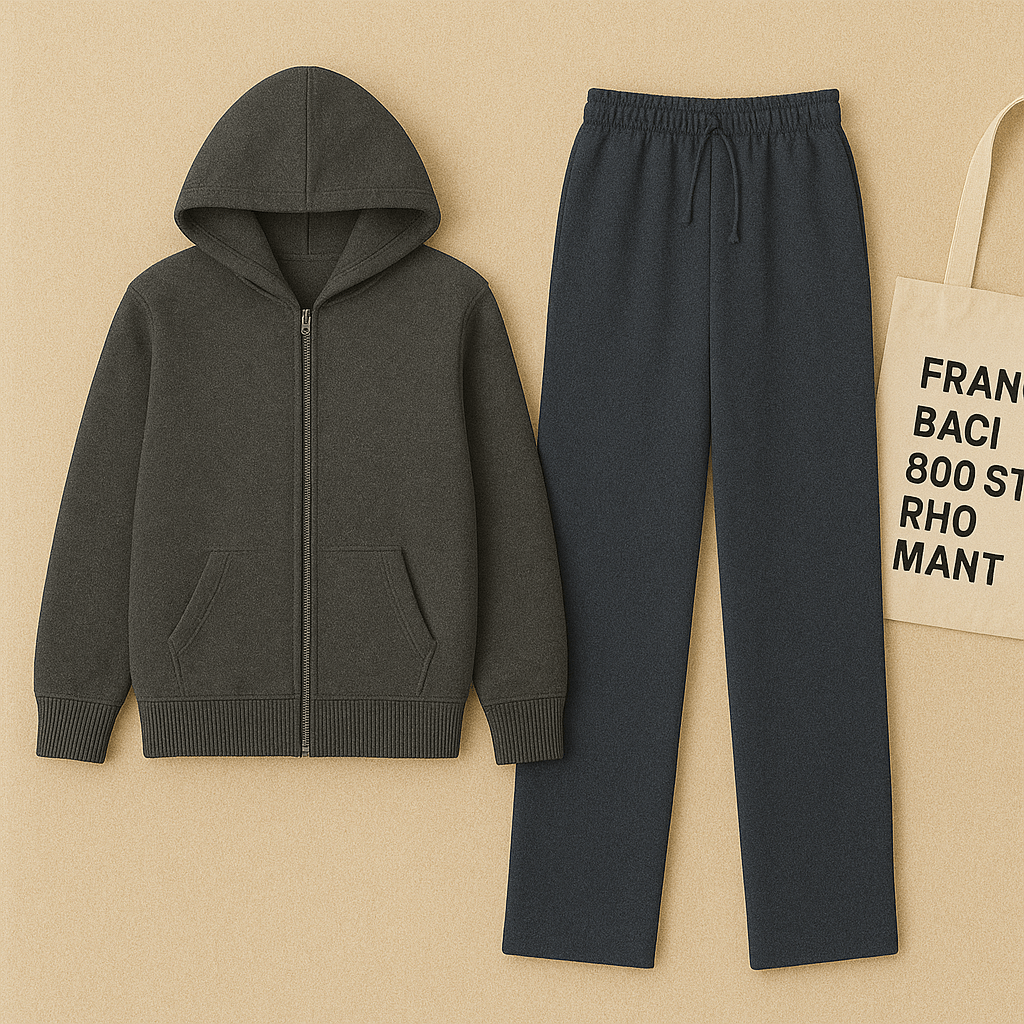 Charcoal Zipper And Navy Blue Trouser set