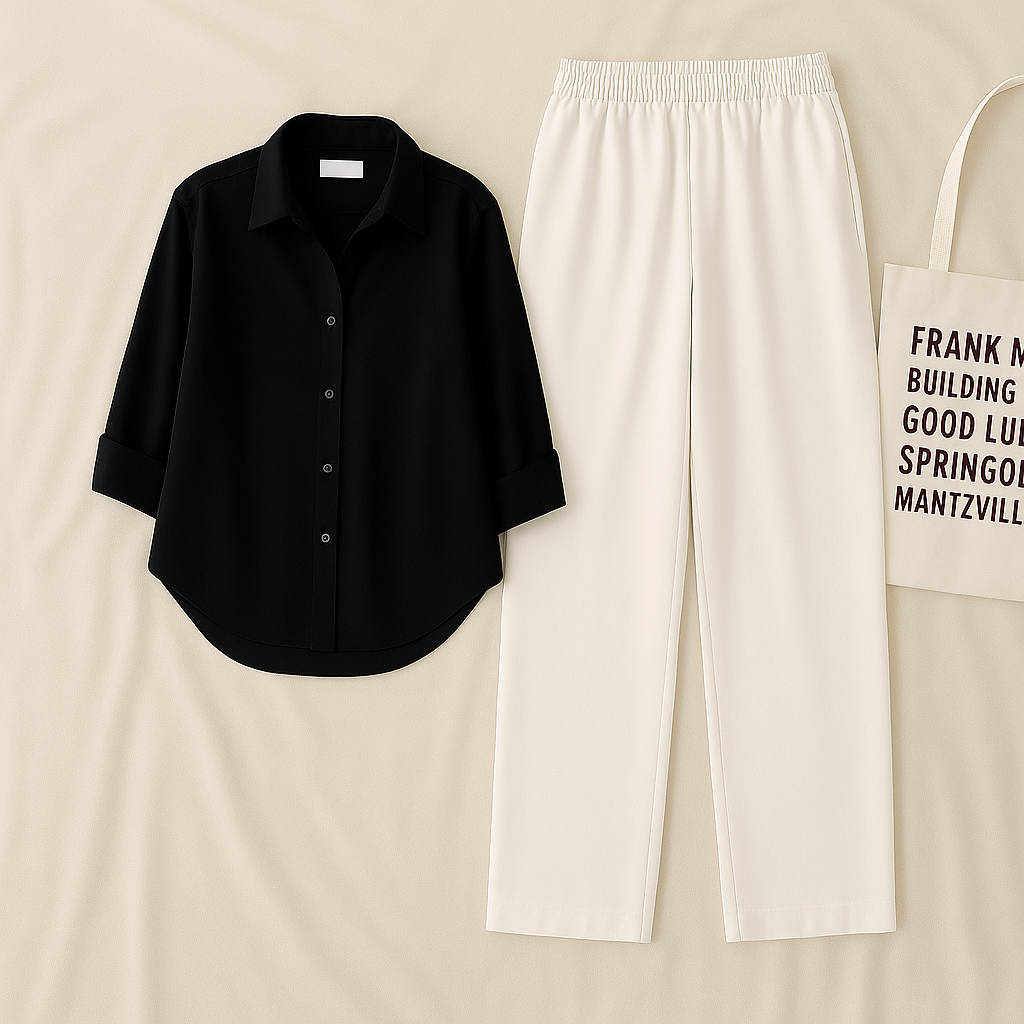 Black Shirt &White Pant Set