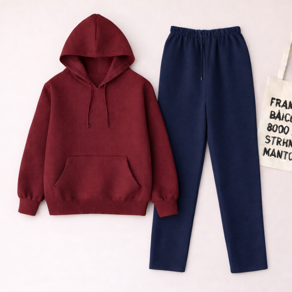 Maroon Hoodie & Navy Blue Flapper Trouser