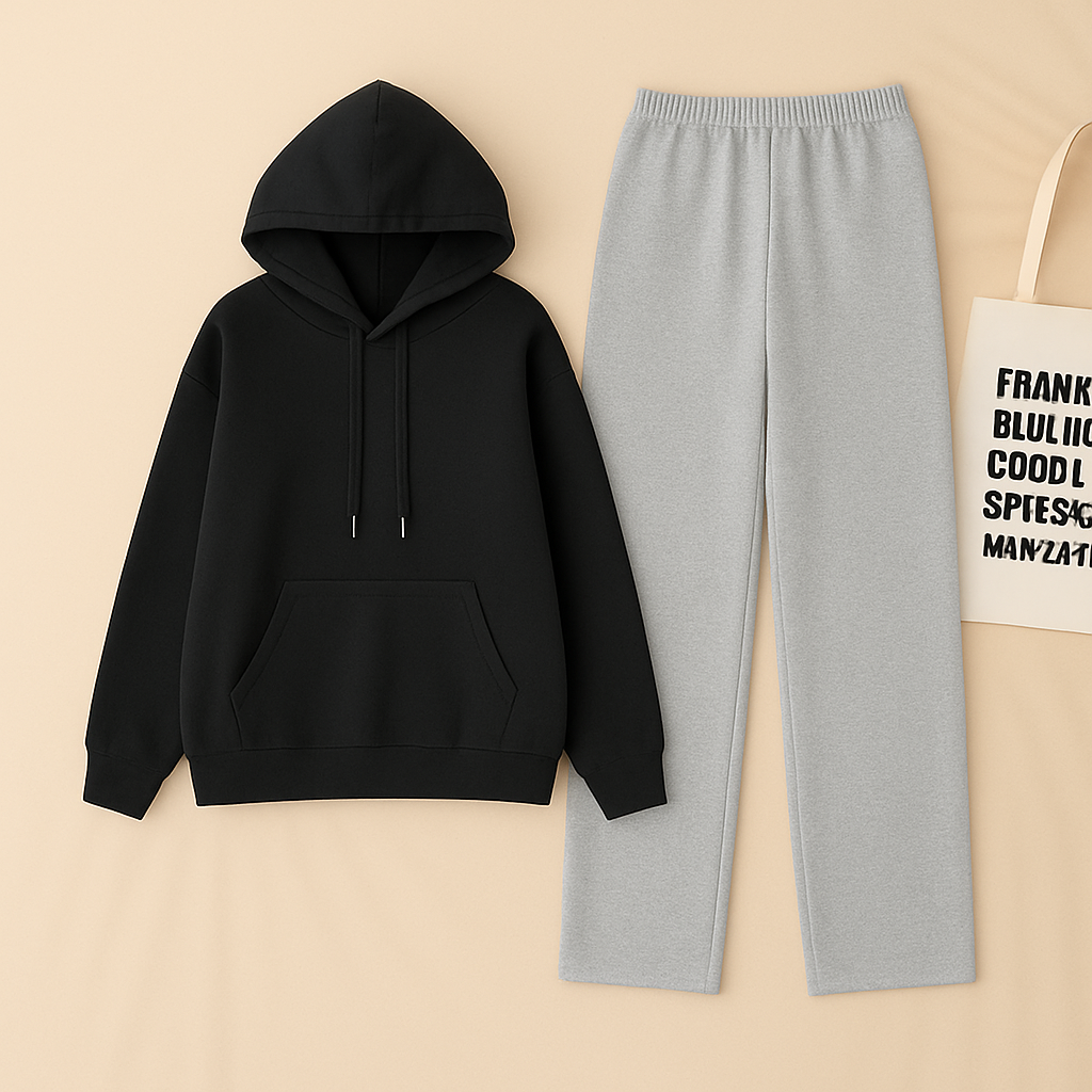 Black Hoodie & Grey Flapper Trouser