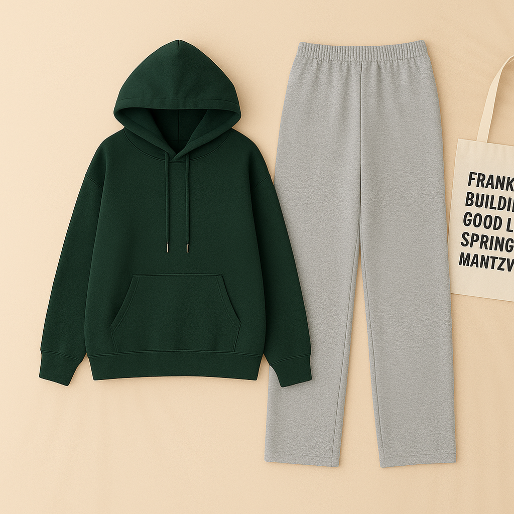Dark Green Hoodie & Grey Flapper Trouser