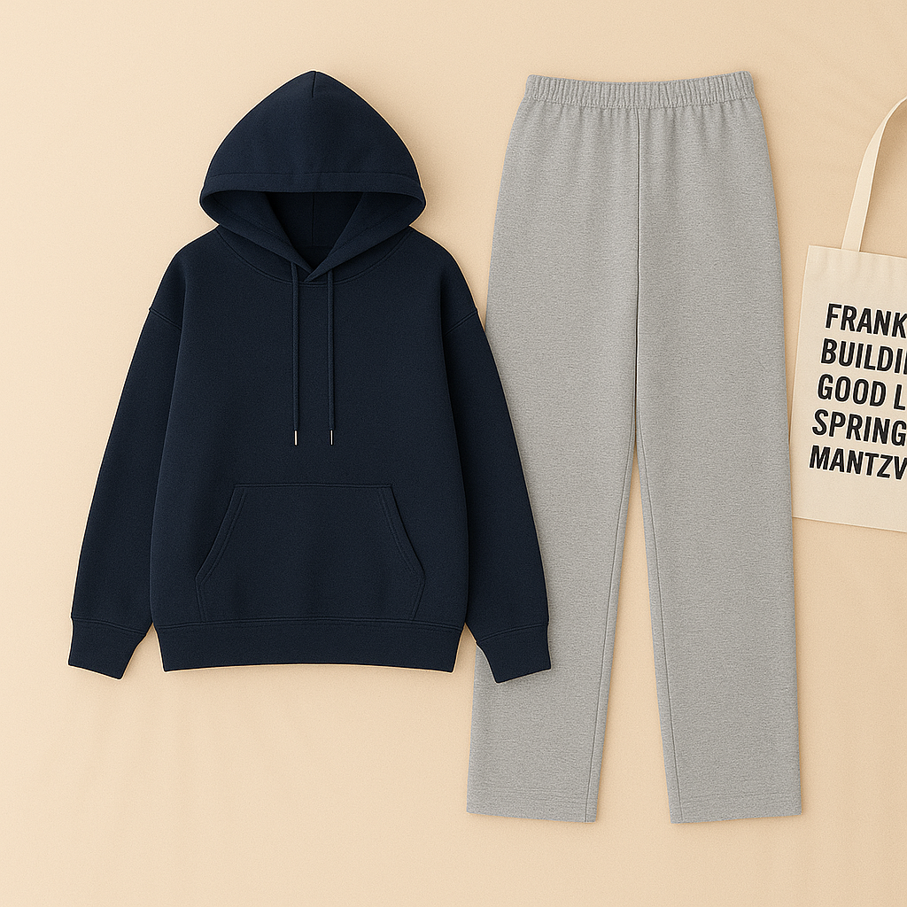 Navy blue Hoodie & Grey Flapper Trouser