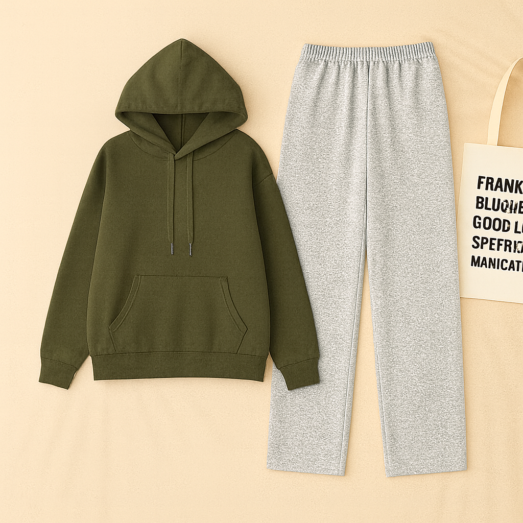 Olive Hoodie & Grey Flapper Trouser