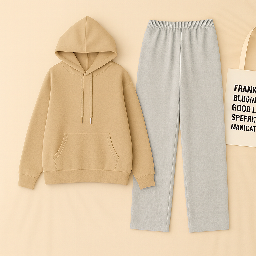Camel Hoodie & Grey Flapper Trouser