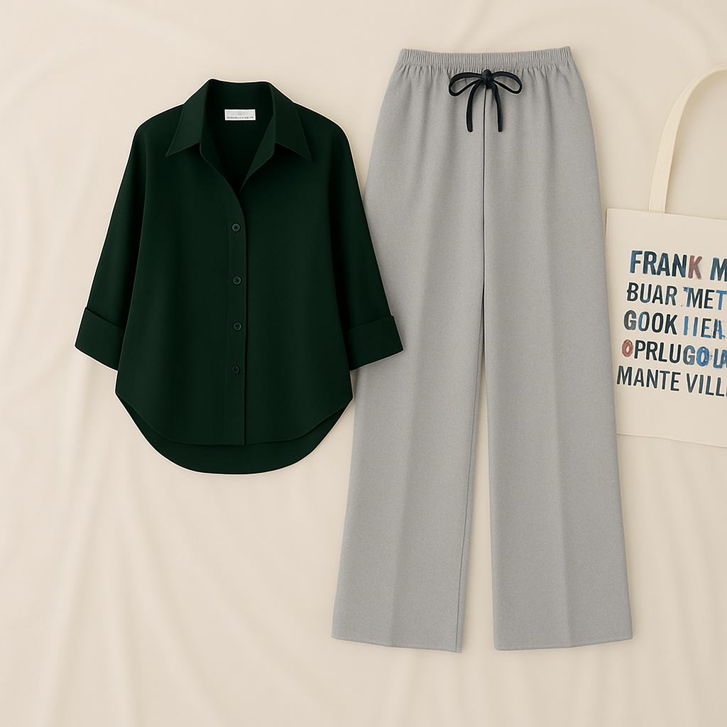 Dark Green Shirt & Gray Pant Set