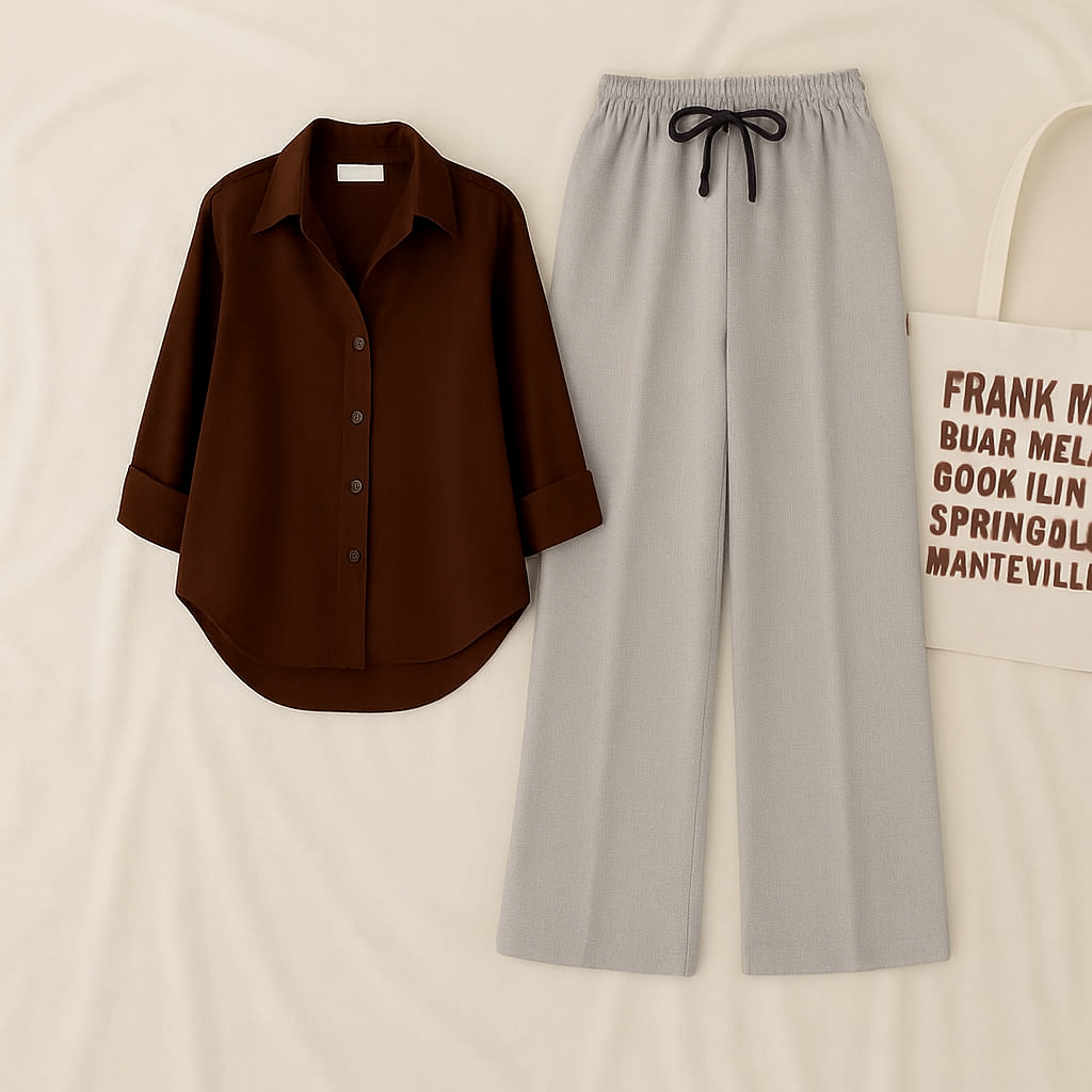Brown Shirt & Gray Pant Set