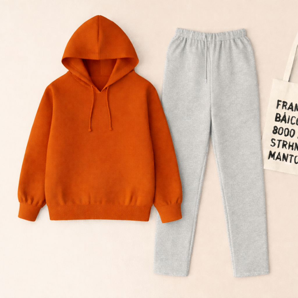 Brown Hoodie & Grey Flapper Trouser