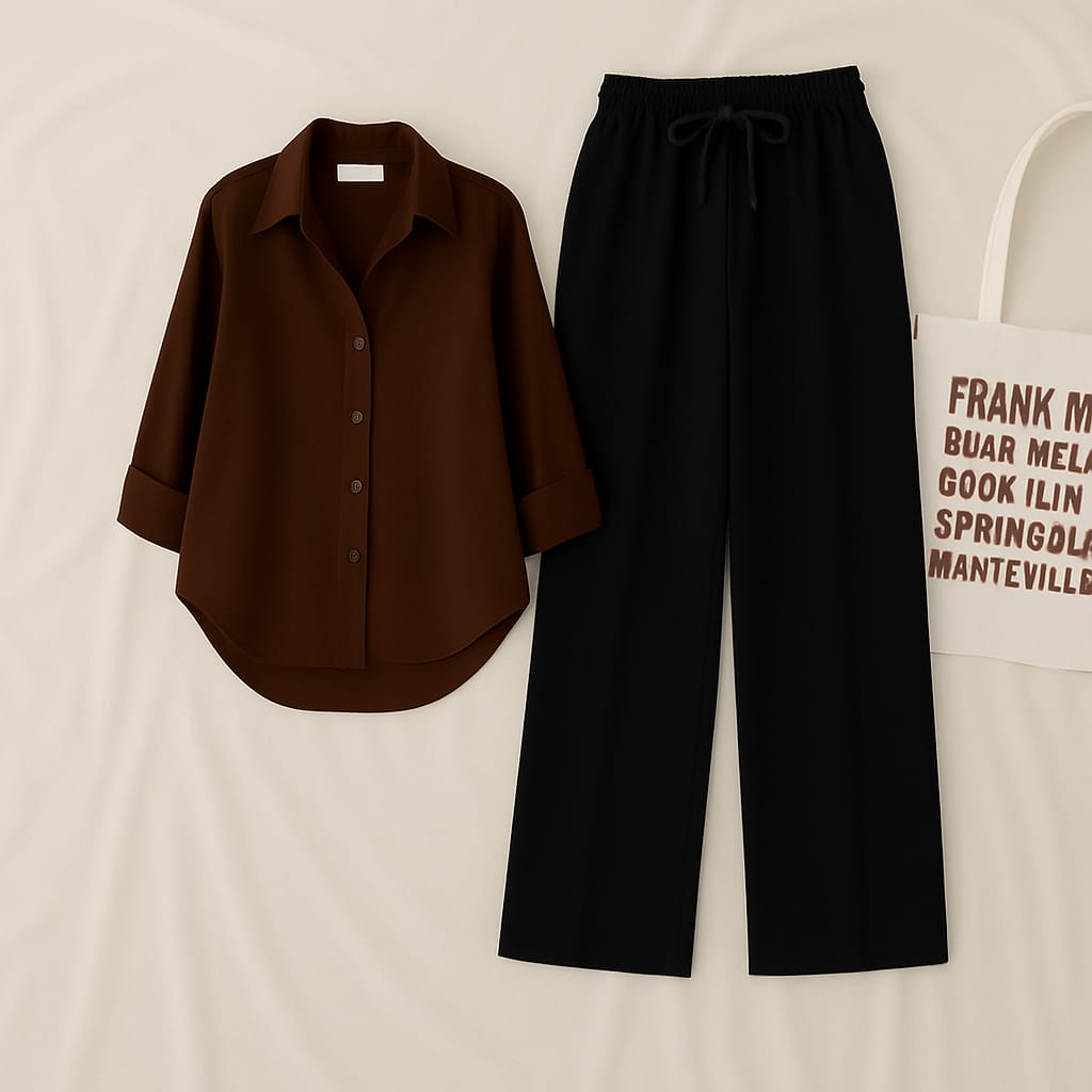 Brown Shirt & Black Pant Set