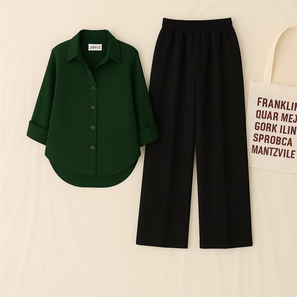 Dark Green Shirt & Black Pant Set