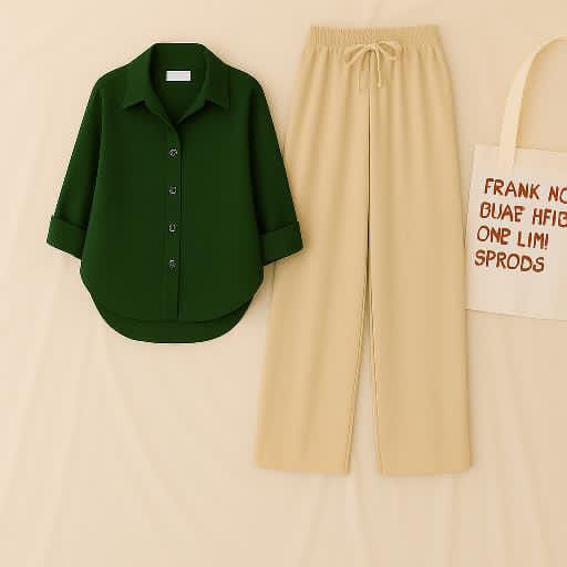 Dark Green Shirt & Beige Pant Set