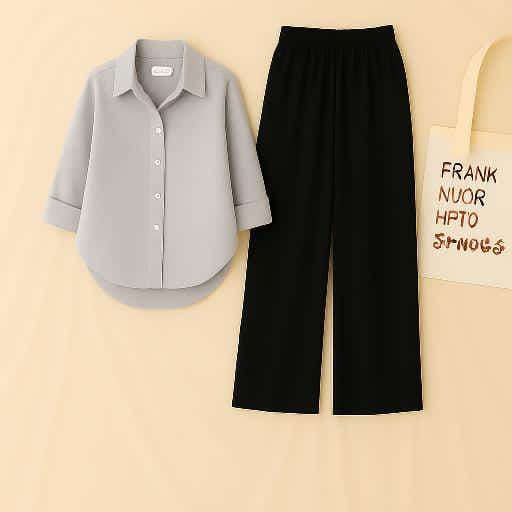 Gray Shirt & Black Pant Set