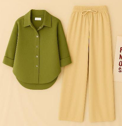 Olive Shirt & Beige Pant Set