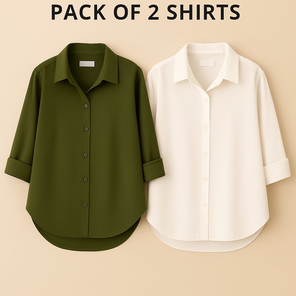 Pack of 2 Premium Casual Shirt Olive & White