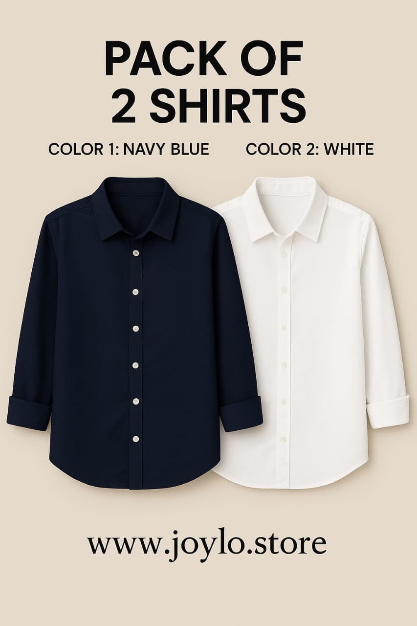 Pack of 2 Premium Casual Shirt Navy Blue & White