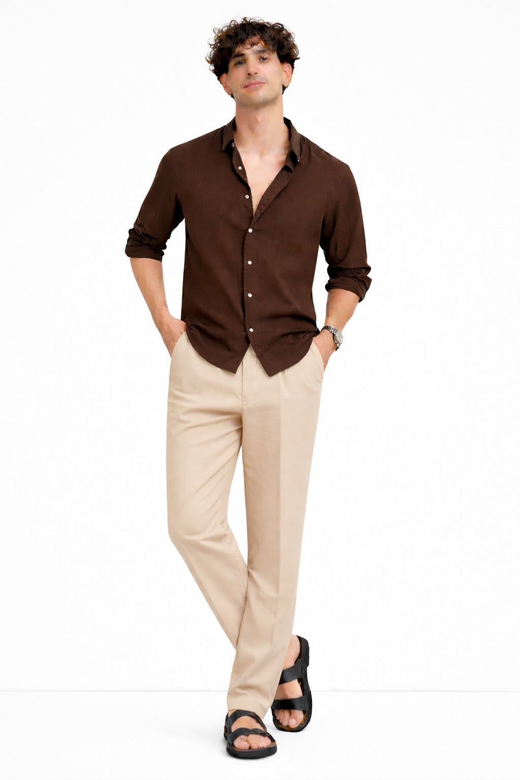 Brown Shirt & Beige Pant Set