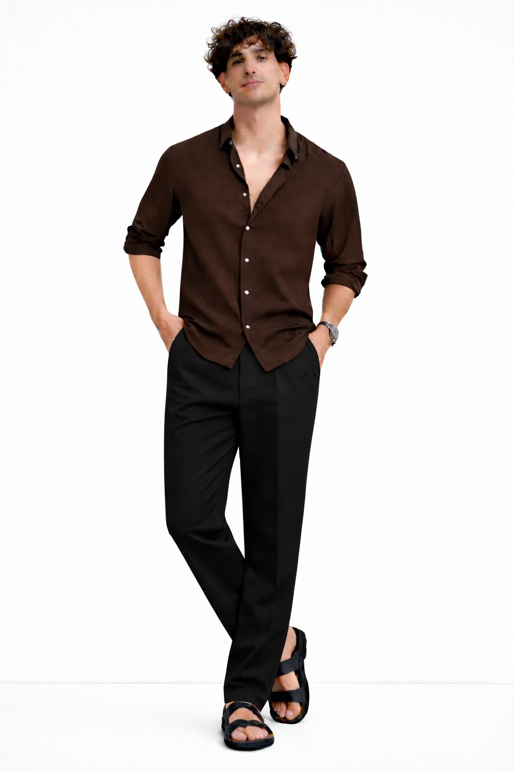 Brown Shirt & Black Pant Set