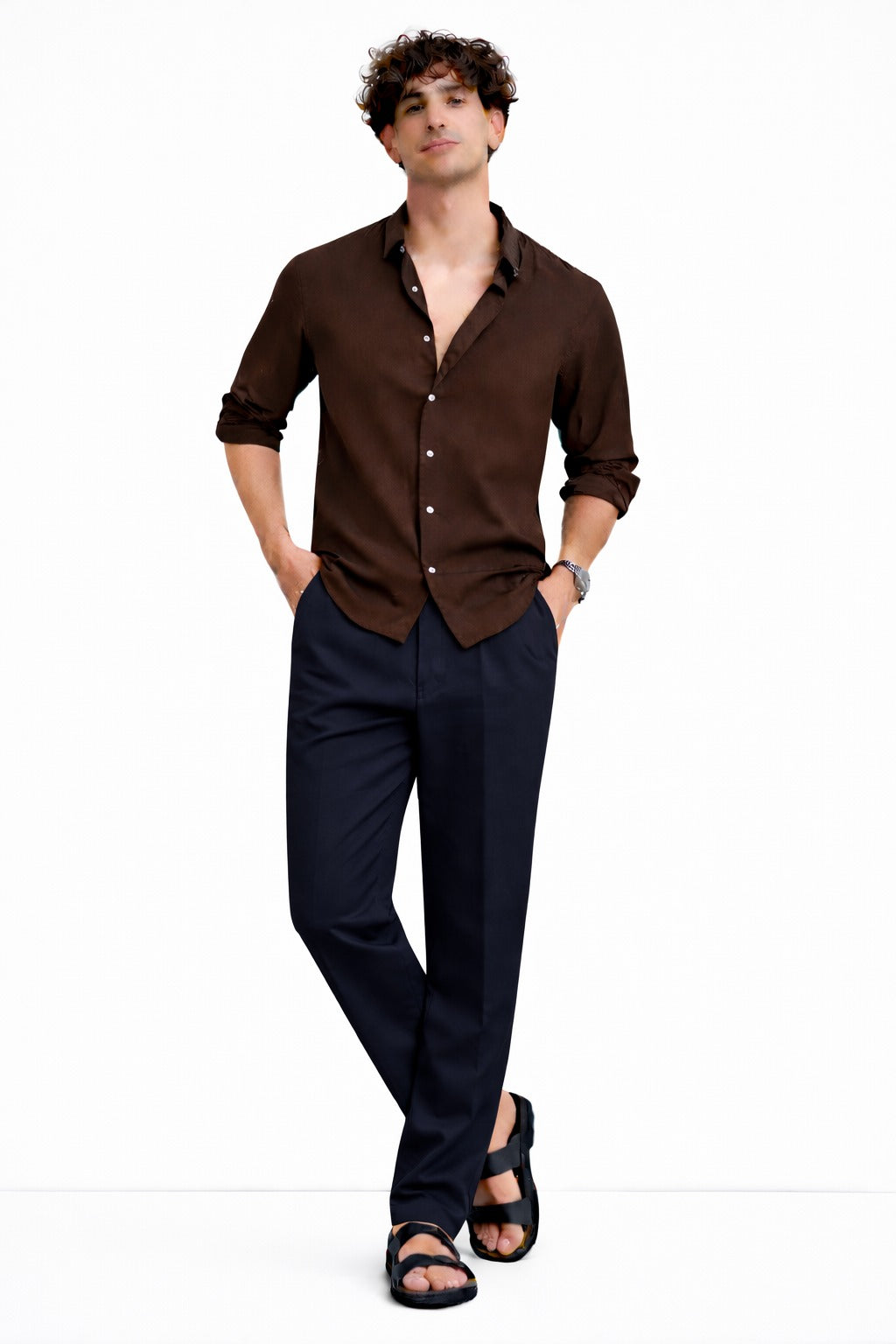 Brown Shirt & Navy Pant Set