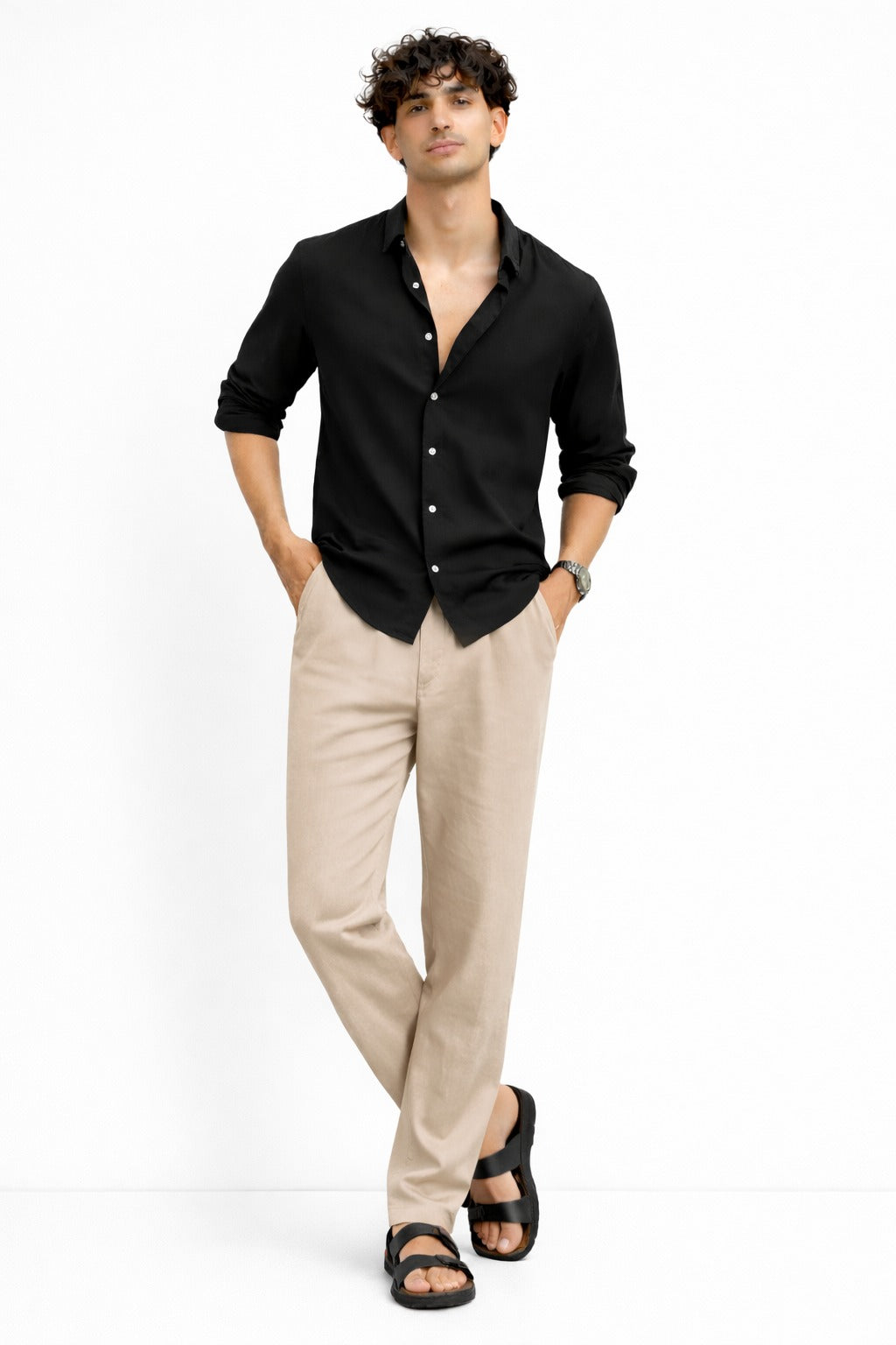 Black Shirt & Beige Pant Set