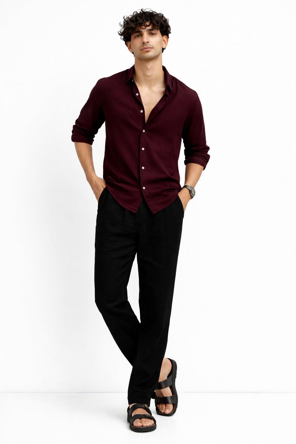 Mahroon Shirt & Black Pant Set