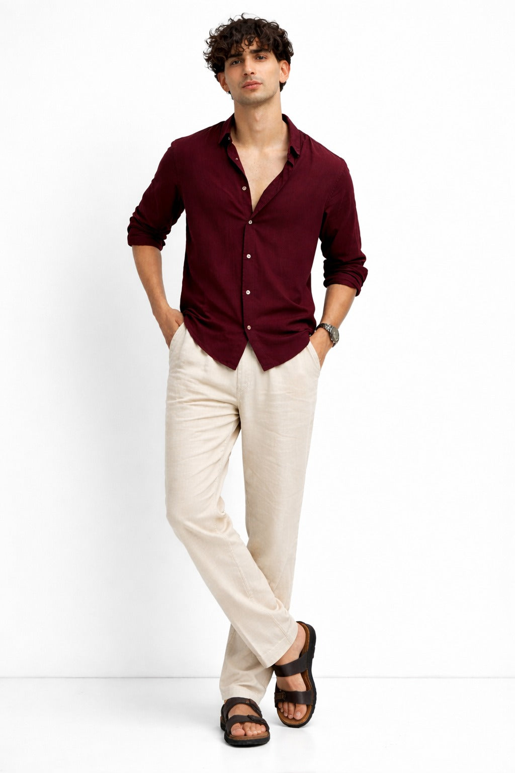 Maroon Shirt & White Pant Set