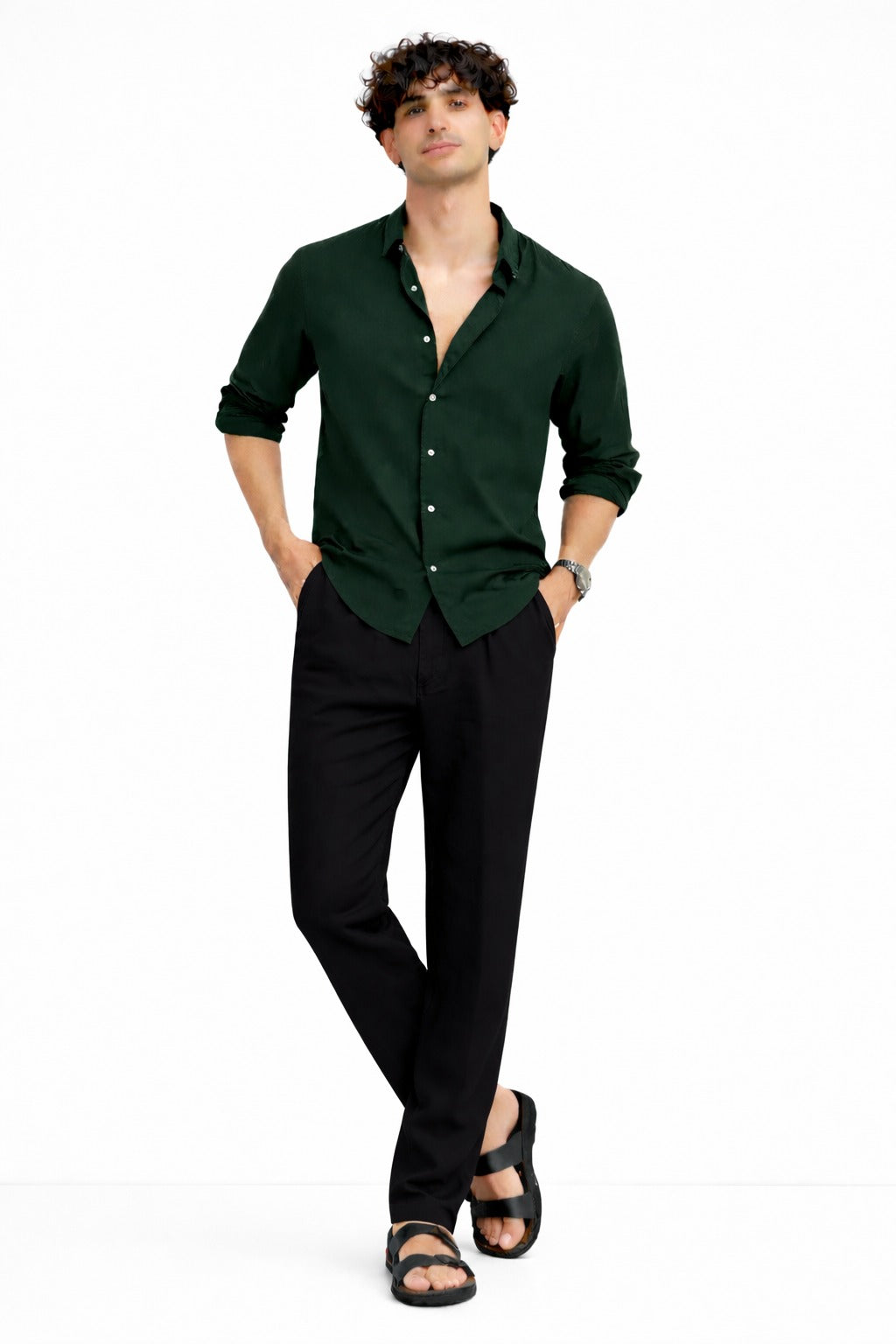 Dark Green Shirt & Black Pant Set