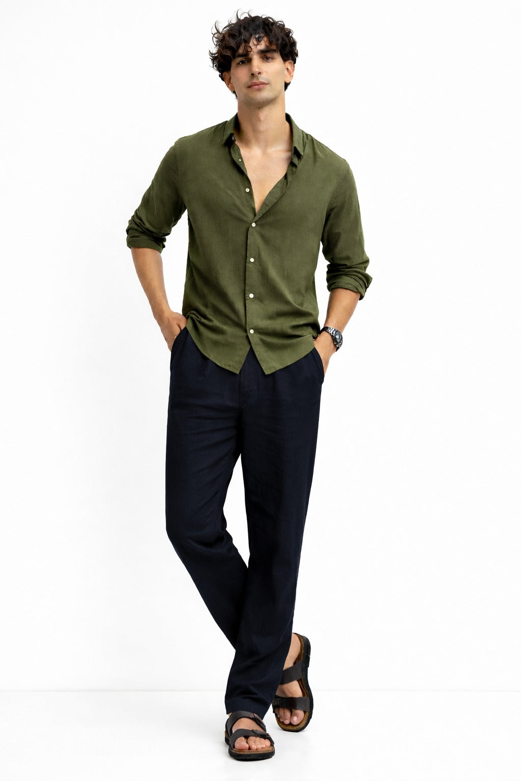 Olive Shirt & Navy Pant Set