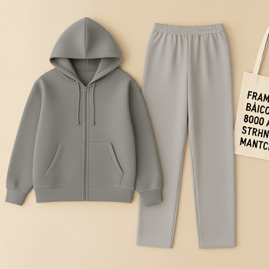 Grey Zipper And Grey Trouser Set