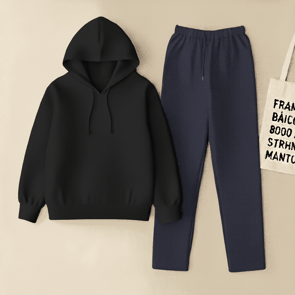 black Hoodie & Navy Blue Flapper Trouser
