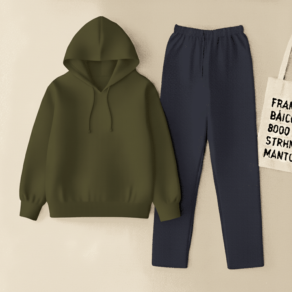 Olive Green Hoodie & Navy Blue Flapper Trouser