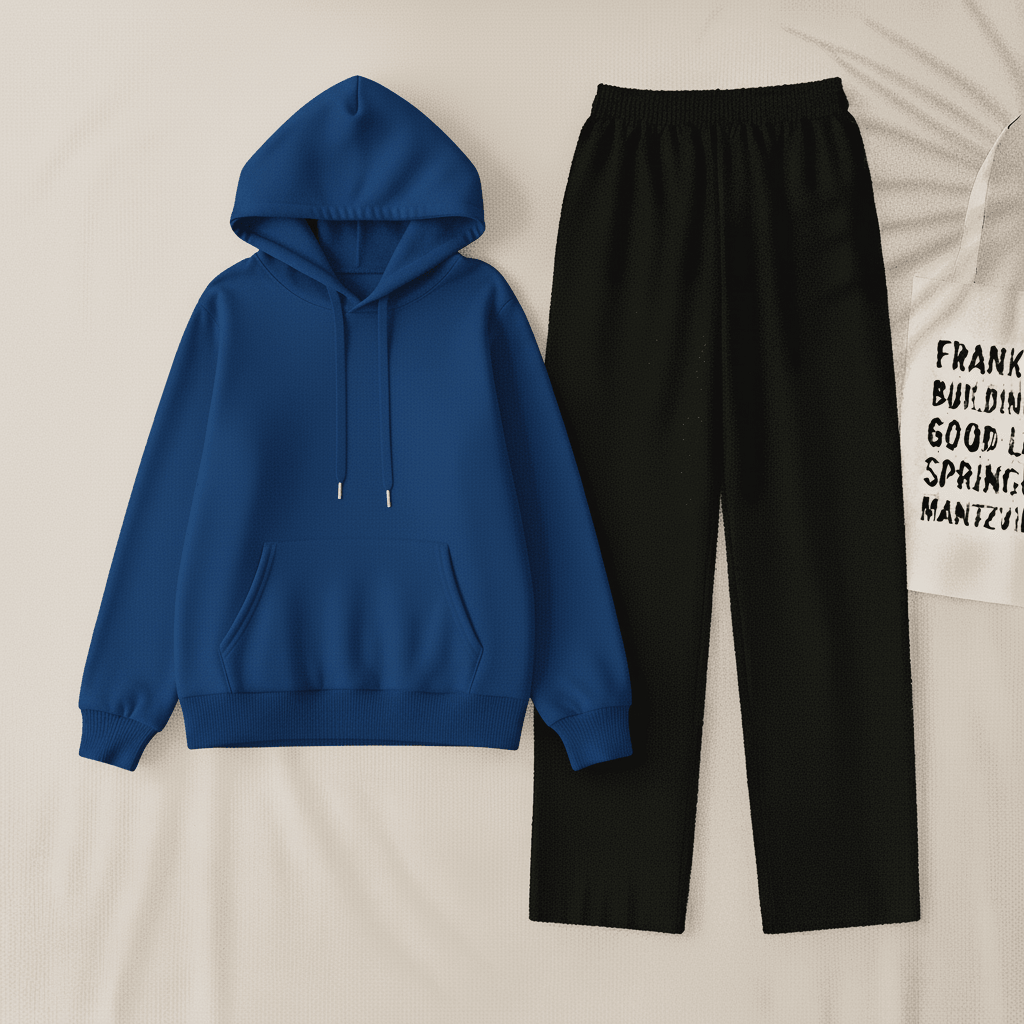 Royal Blue Hoodie & Black Flapper Trouser