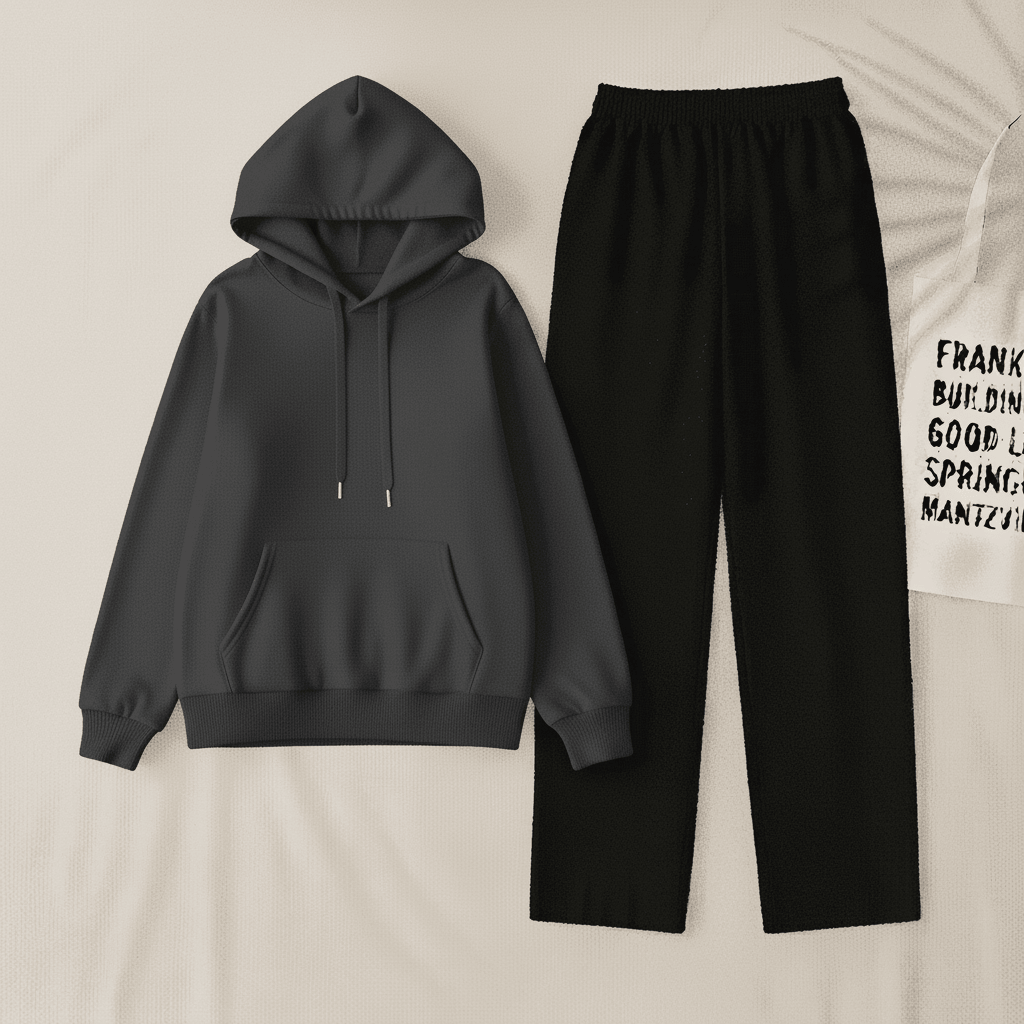 Charcoal Hoodie & Black Flapper Trouser